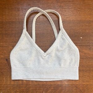 Alo Seamless Ribbed Low Back Bra | Oatmeal Heather | XS